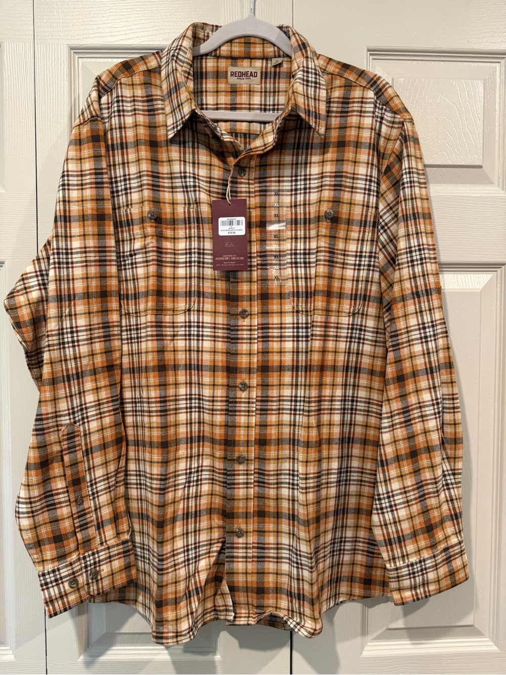 RedHead Plaid Button-Front Shirt in Orange, Brown & Cream